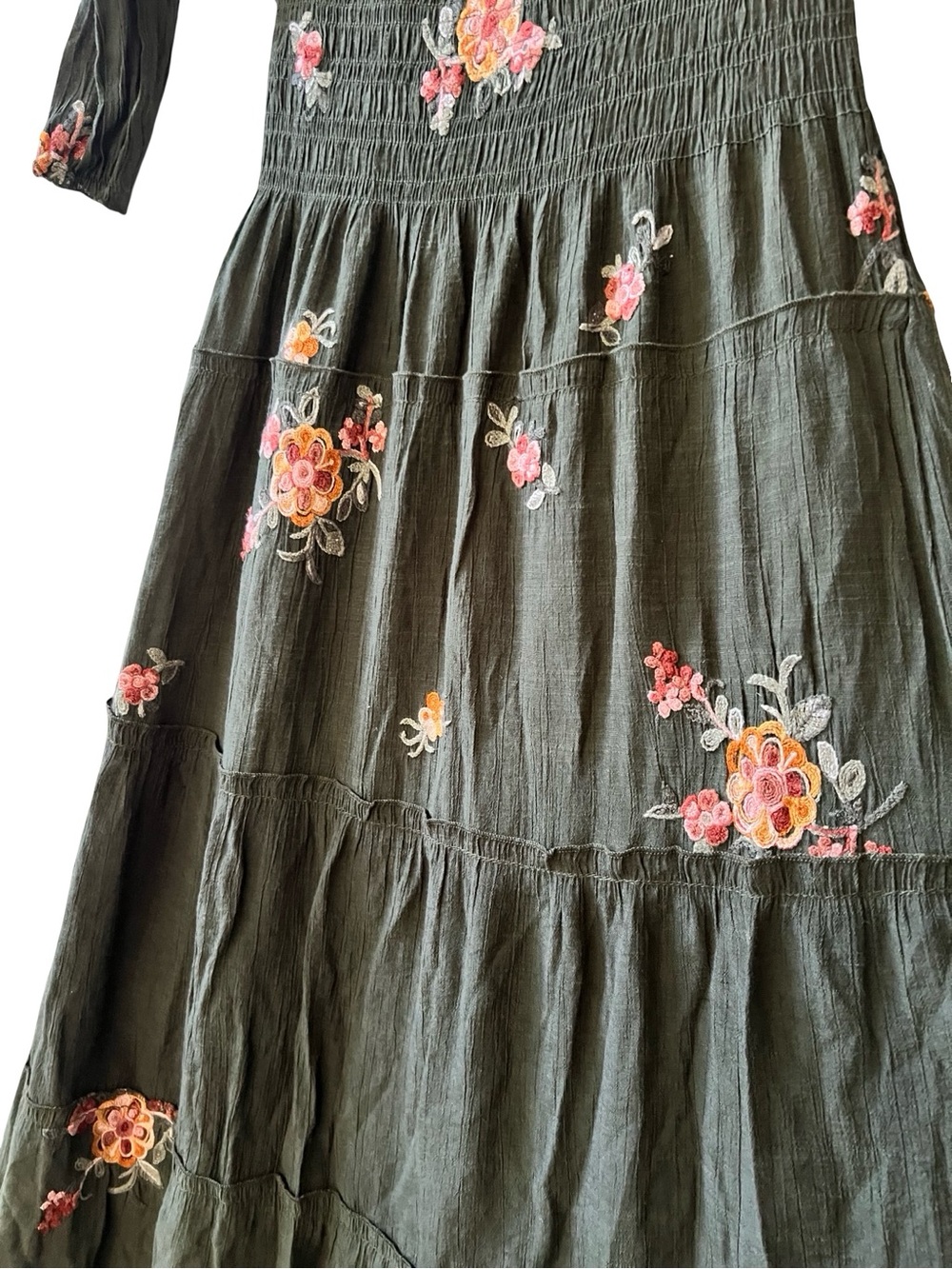 Fig & Flower Embroidered Green Midi Dress Cottagecore Boho | Size Small - Picture 3 of 5